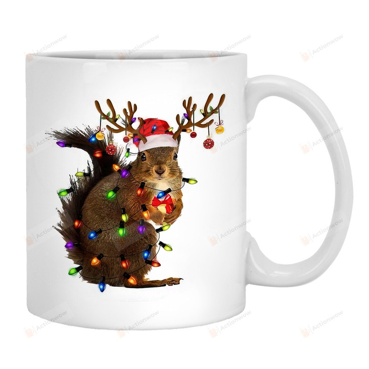 Christmas Squirrel Lights Hat Mug, Funny Merry Christmas Coffee Mug Squirrel Light Gifts For Men For Women