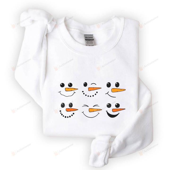 Cute Snowman Face Sweatshirt, Funny Christmas Shirt Gift For Kids Family Matching, Snowman Crewneck Sweater