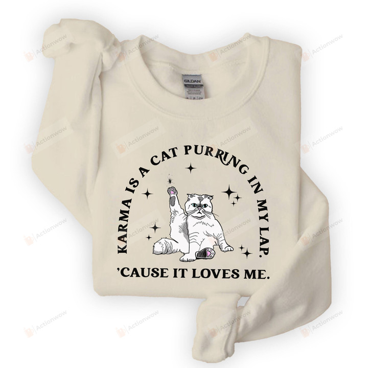 Karma Is A Cat Purring In My Lap Sweatshirt, Christmas Midnight Gifts For Lovers For Women For Men