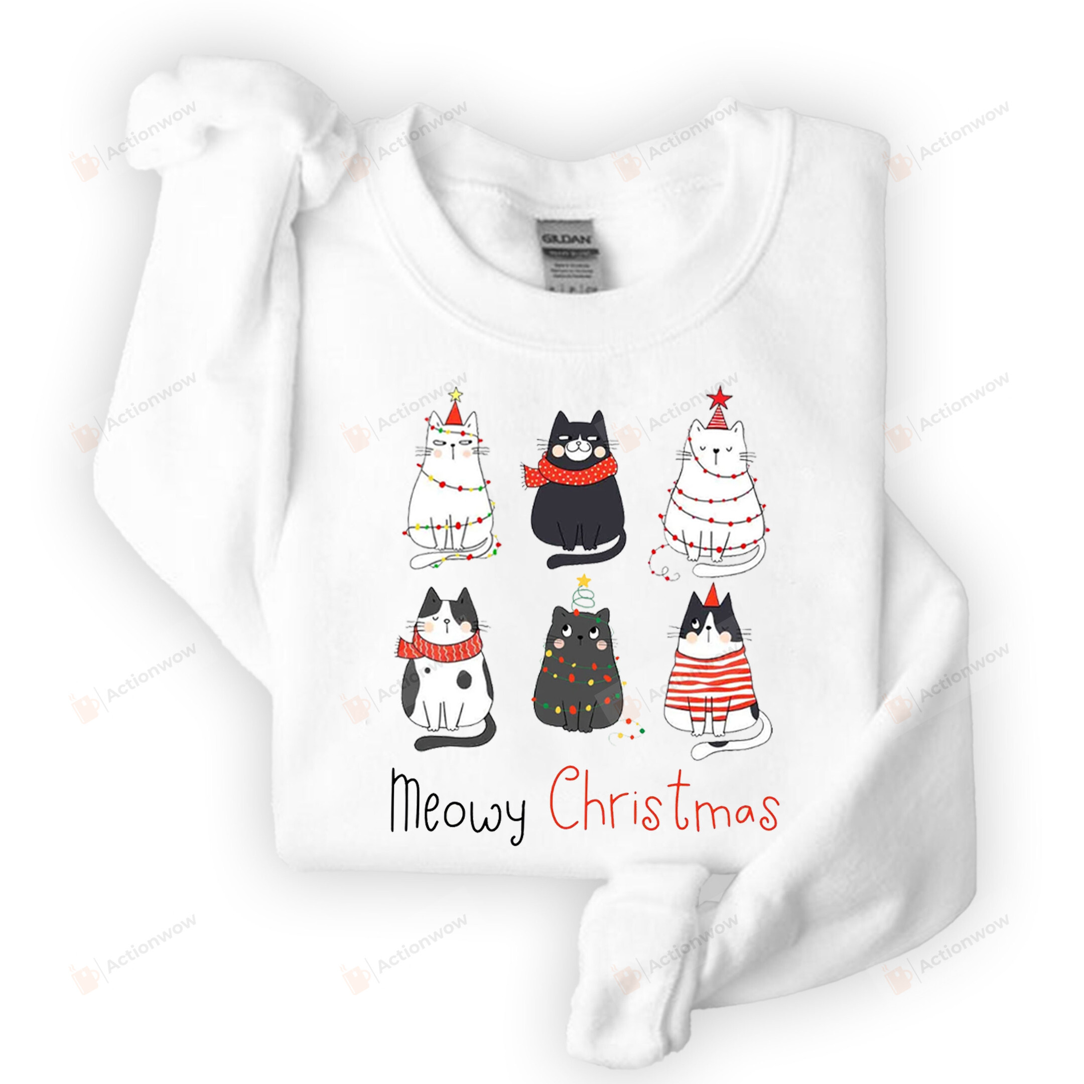 Meowy Christmas Sweatshirt, Christmas Cat Sweashirt, Funny Christmas Cat Shirt Gifts For Cat Lovers