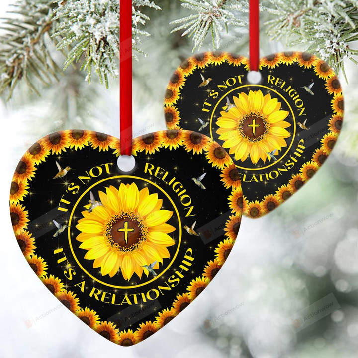 It'S Not Religion, It'S A Relationship - Sunflower Ceramic Heart Ornament Hanging Car Window Dress Up For Birthday Thanksgiving Christmas Anniversary Christmas Tree Decoration