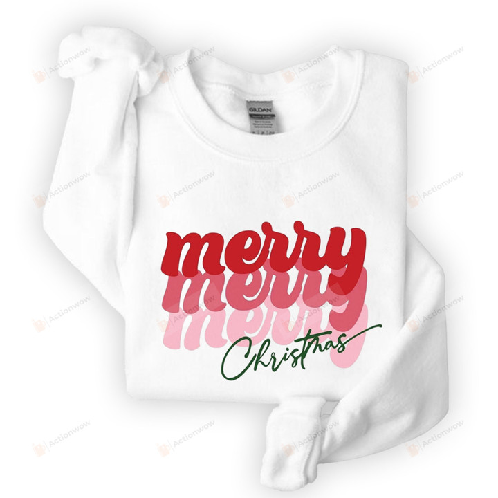 Merry Merry Merry Christmas Sweatshirt, Christmas Sweater, Funny Christmas Gifts For Women Family Friend