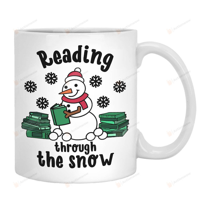 Reading Through The Snow Coffee Mug, Snowman Christmas Mug, Funny Christmas Gifts For Teacher