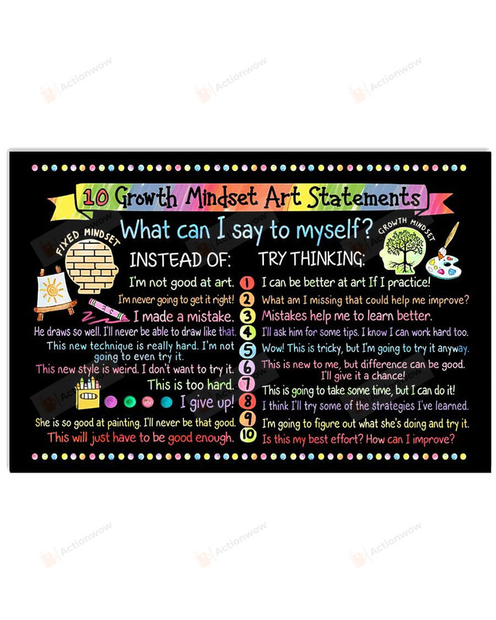 10 Growth Mindset Art Statements Poster Canvas, What Can I Say For Myself Poster Canvas, Art Lover Poster Canvas, Classroom Poster Canvas