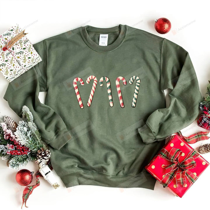 Candy Cane Sweatshirt, Christmas Sweater For Women, Holiday Party Shirt, Festive Sweatshirt