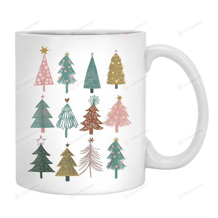 Boho Christmas Trees Mug, Minimalistic Christmas Trees Mug, Christmas Gift For Mom Dad Best Friend