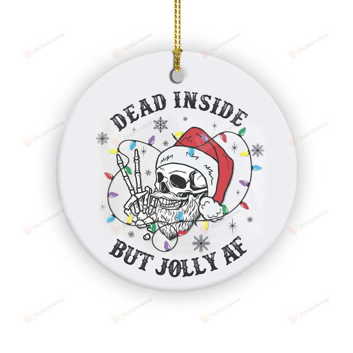 Dead Inside But Jolly Af Skull Santa Light Skeleton Christmas Ornaments, Funny Skeleton Skull Christmas Ornaments