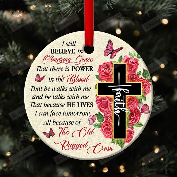 Flower Circle Ornament - Because He Lives I Can Face Tomorrow Ornament, Christmas Ornament, Faith Ornament For Christmas Tree Christmas Tree Ornament Xmas Decors Ornament Hanging Window Dess Up