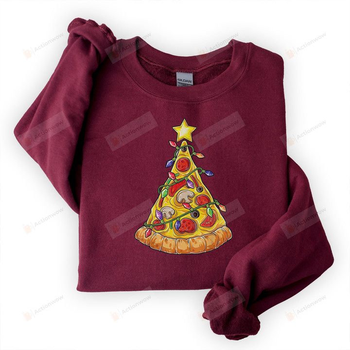 Pizza Christmas Tree Sweatshirt, Christmas Sweatshirt, Pizza Sweater,Christmas Gift For Pizza Lover