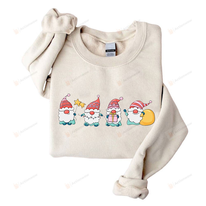 Cute Christmas Gnomes Crewneck Sweatshirt, Funny Christmas Shirt Gifts For Women, Gnomes Christmas Sweater For Family Friend