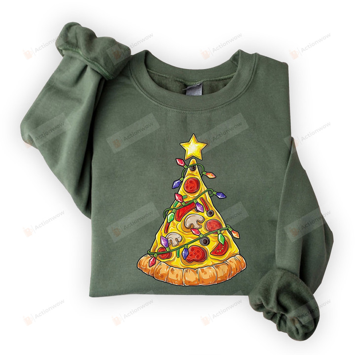 Pizza Christmas Tree Sweatshirt, Christmas Sweater, Pizza Shirt, Funny Christmas Shirt Gifts For Men Women Pizza Lovers, Pizza Slice Shirt, Xmas Gifts For Family Friend