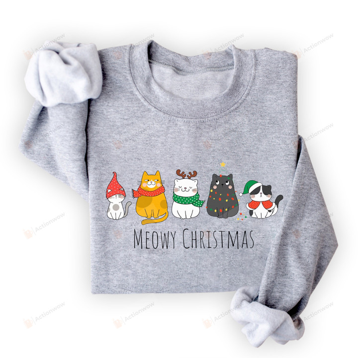 Meowy Christmas Sweatshirt Tshirt Hoodie, Christmas Shirt, Christmas Gifts For Cat Lovers, Gifts For Pet, Cat Mom, Cat Dad