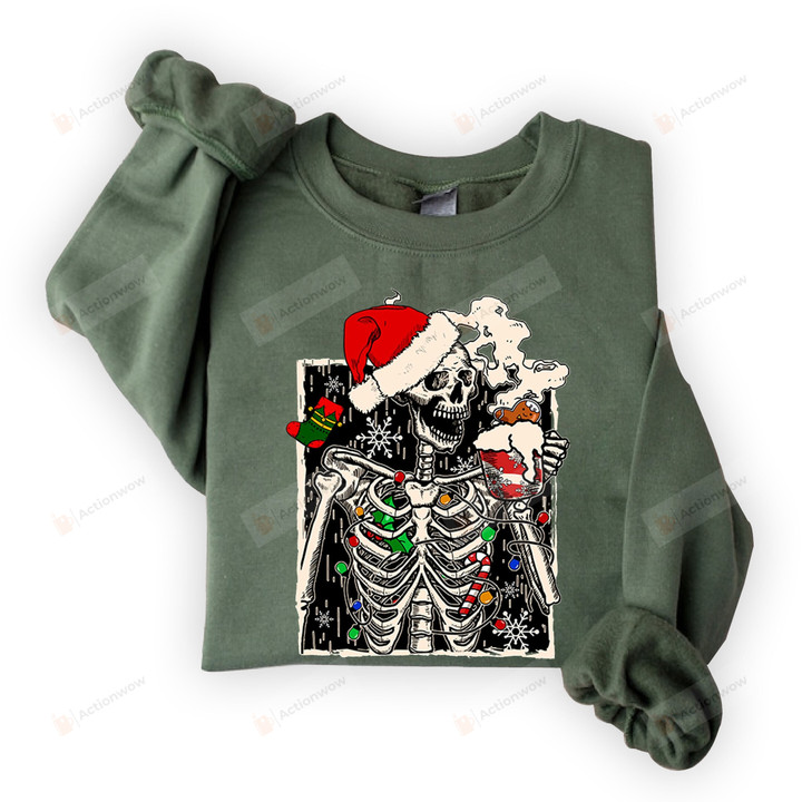 Christmas Skeleton Coffee Sweatshirt, Dead Inside But Jolly Af Sweatshirt, Dead Inside Skeleton Christmas Sweatshirt