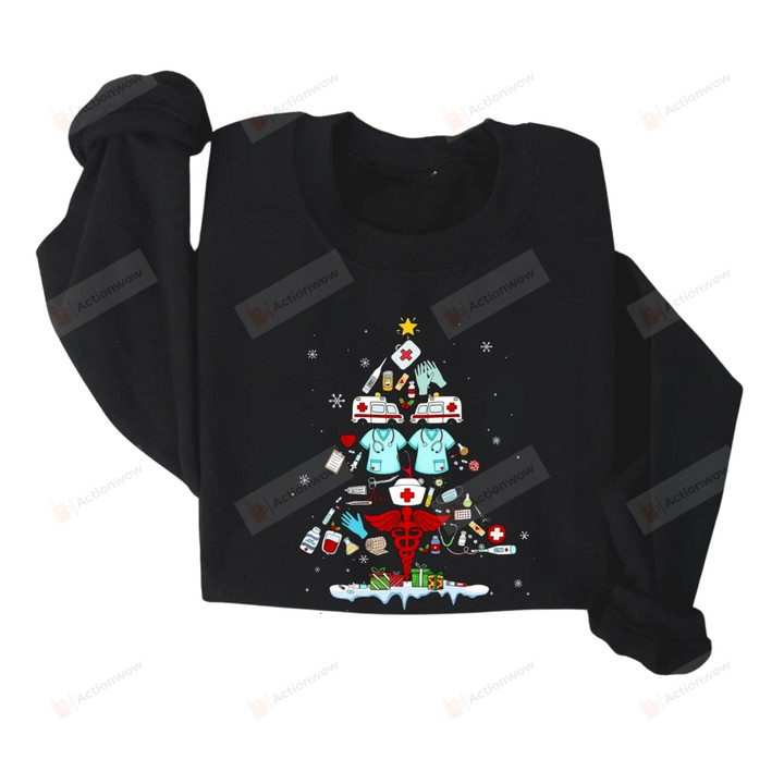 Nurse Things Xmas Tree Sweatshirt Christmas Hoodie T- Shirt Gifts For Women Men Friend Noel Holiday