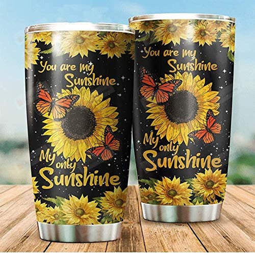 Sunflower Monarch Butterfly You Are My Sunshine Stainless Steel Tumbler Perfect Gifts For Sunflower Lover Tumbler Cups For Coffee/Tea, Great Gifts For Birthday Christmas Father'S Mother'S Day