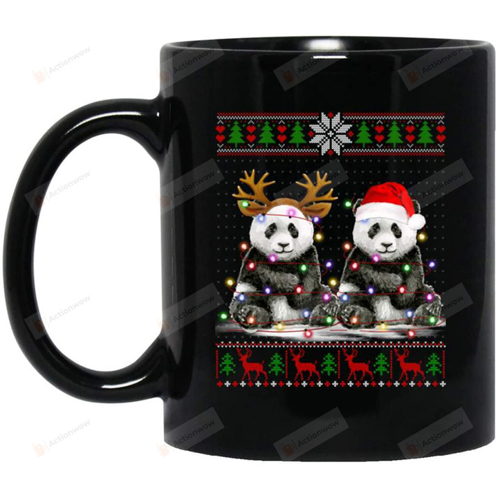 Panda Lights With Santa Hat Christmas Pajamas Ugly Sweater Christmas Mug, Christmas Coffee Mug, Merry Christmas Mug, Gift For Holiday, Christmas Coffee Cup, Funny Christmas Mugs 11oz Or 15oz