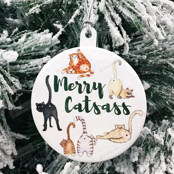 Personalized Cat Ornament Funny Gift For Cat Mom Cat Dad Merry Catsass Funny Mew Ornament Christmas Tree Hanging