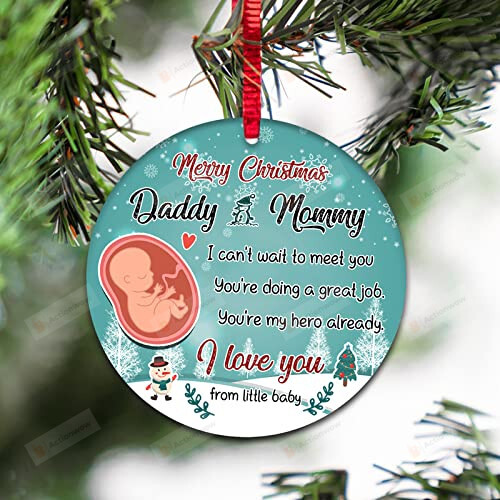Merry Christmas Daddy And Mommy Ornament, I Love You From Little Baby Christmas Ornament For Parents To Be,, Christmas Tree Decoration Ceramic Ornament (Circle)