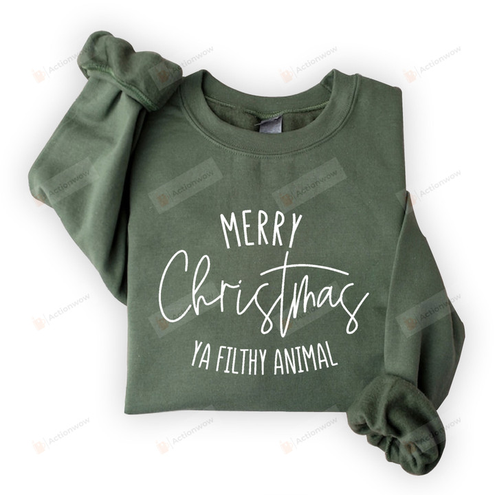 Merry Christmas Ya Filthy Animal Sweatshirt, Merry Christmas Shirt, Funny For Women Men Gift, Uncles Sweatshirt Gift For Men Shirt Hoodie Gift On Christmas Black