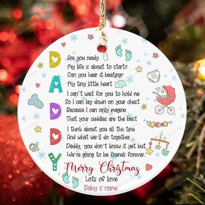 Personalized Gifts Daddy Are You Ready My Life Is About To Start Baby Newborn Ornament Christmas Tree Hanging Ornament House Gifts For Member Family New Mom Dad Christmas New Year