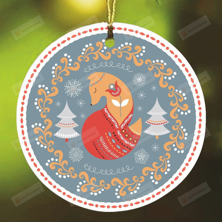 Scandinavian Ethnic Fox Folk Style Ornament, Christmas Decorations, Xmas Gifts For Women Men, Mdf Plastic Hanging Ornament