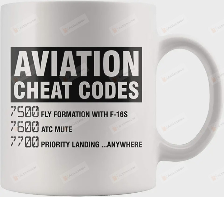Funny Pilot Ceramic Coffee Mug, Pilot Graduation Gifts, Airplane Aerospace Gift Joke For Student Pilot, Aviation Cheat Codes Mug