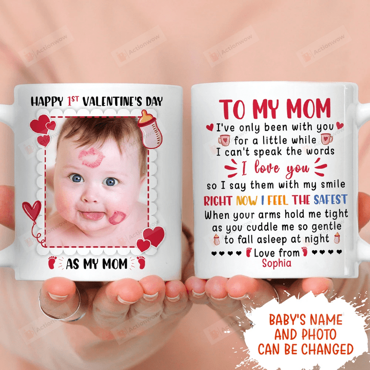Personalized To My Mom First Valentine As Mom Coffee Mug For Valentine's Day Gifts For New Mom, Birthday, Anniversary, Mother's Day Customized Name Ceramic Coffee 11-15 Oz