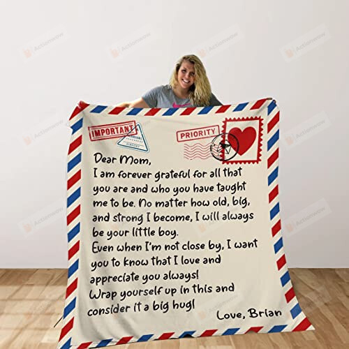 Winema Dear Mom From Son Blanket Forever Grateful, A Letter Blanket Gift From Son To Mom On Anniversary Birthday Graduation Gift For Women Mothers Day Blanket Family Bed Blanket