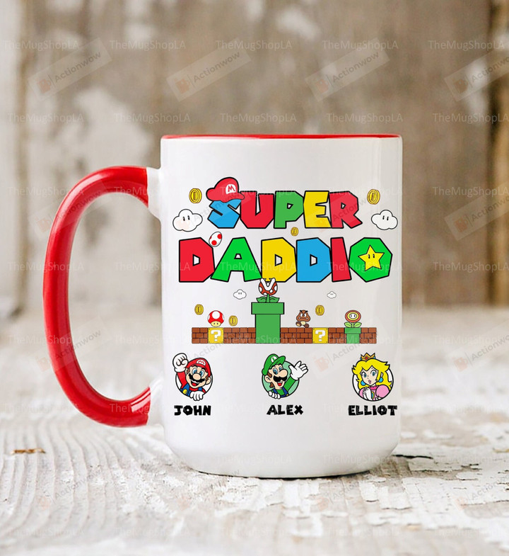 Personalized Super Daddio Game Mug, Super Daddio Mug, Custom Kids Name Dad Mug, Matching Super Daddio Kiddo, Family Custom Mug