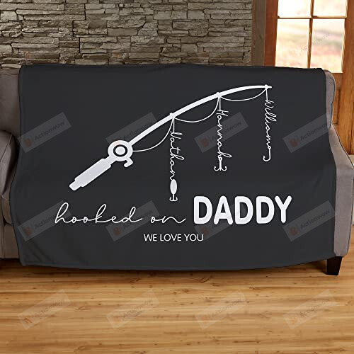 Redleaf Happy Fathers Day Blanket, Hooked On Dad Personalized Throw Blanket, Fathers Day Presentss, Gifts For Him, Personalized Gift For Dad, Grandpa Gift, Fishing