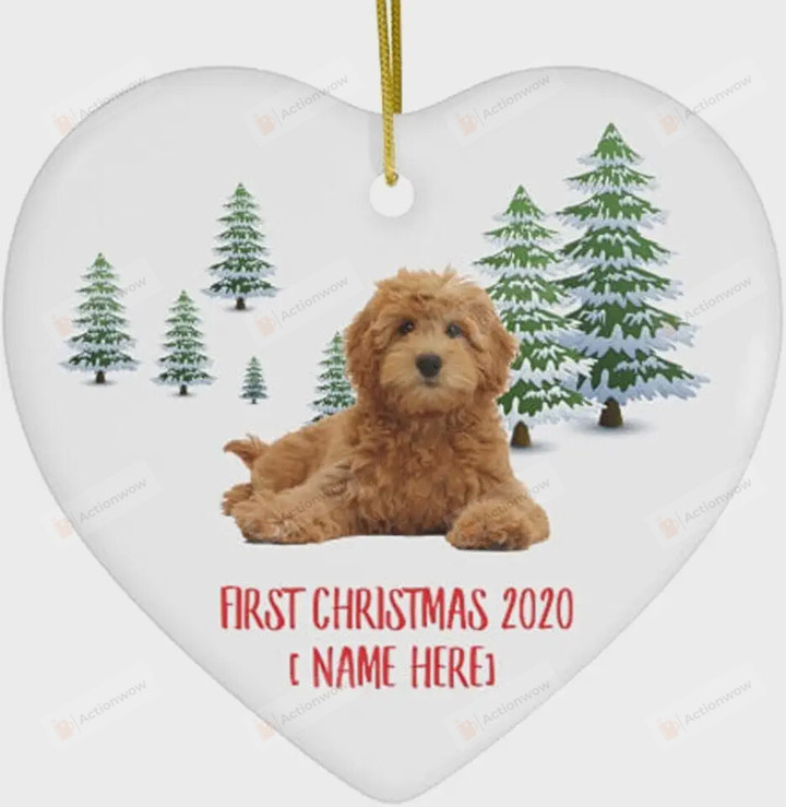 Personalized Red Goldendoodle Dog And Christmas Tree Ornament, Gifts For Dog Owners Ornament, First Christmas Gift Ornament