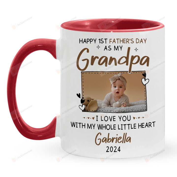 Personalized Grandpa Happy 1St Fathers Day Mug, Gift For Dad Fathers Day Step Father Mug From Step Grandchild Coffee Mug Fathers Day Gift For Grandfather Customized Name And Photo New Baby Announcement Mug