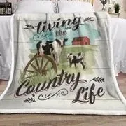 Custom Blanket Heifer Living the Country Life - Sherpa Blanket DL