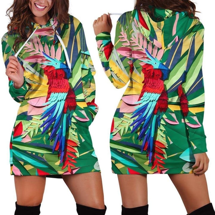 All Over Printed Parrot PHL1150 Hoodie Dress