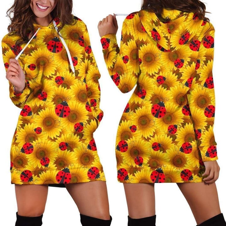 All Over Printing The Bug Sunflower Hoodie Dress
