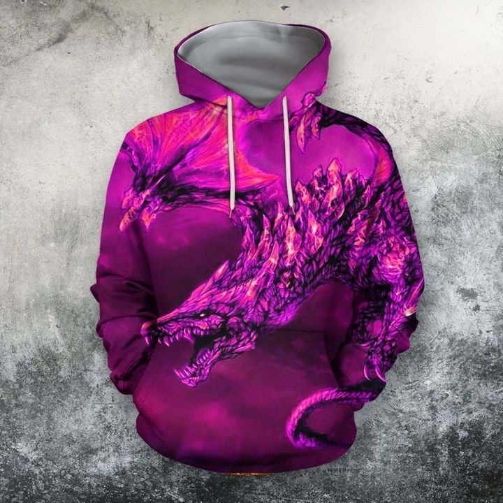 3D All Over Print Dragon Flying Purple Hoodie