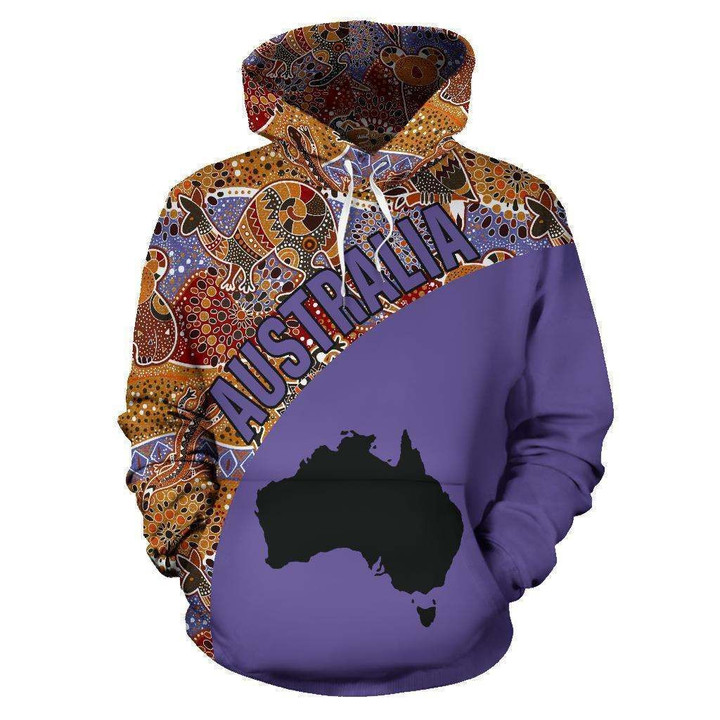 Australia Hoodie Aboriginal Wave Map Special Purple