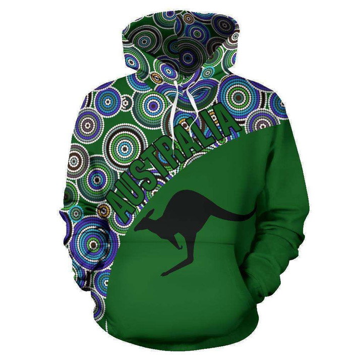 Australia Hoodie Aboriginal Kangaroo Green