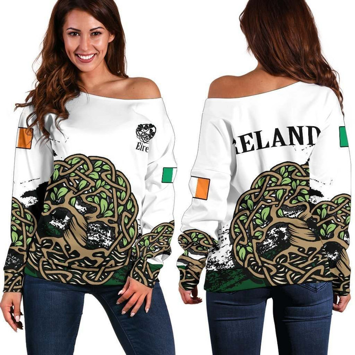 Celtic Tree of Life White Shoulder Sweater Version Z2