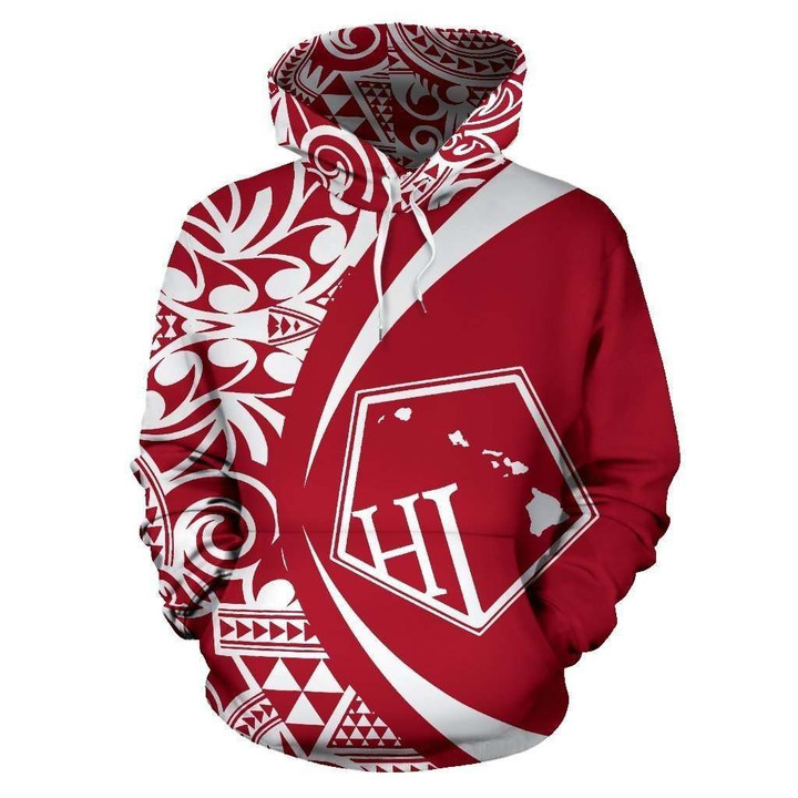 Hawaii Polynesian Tribal Hoodie - Circle Style White And Red Color 2.0 - AH