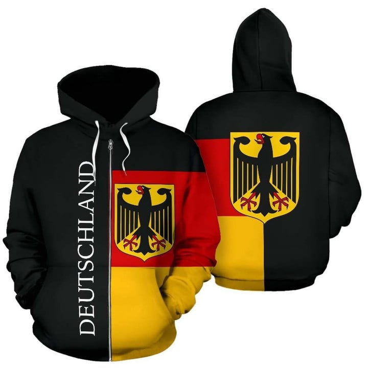 Germany Hoodie Flag Half Coat Of Arms Zip-Up TH5