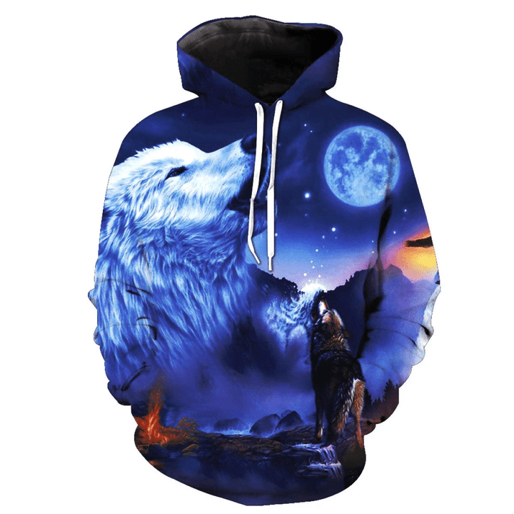 3D All Over Print Moon And wolf Hoodie