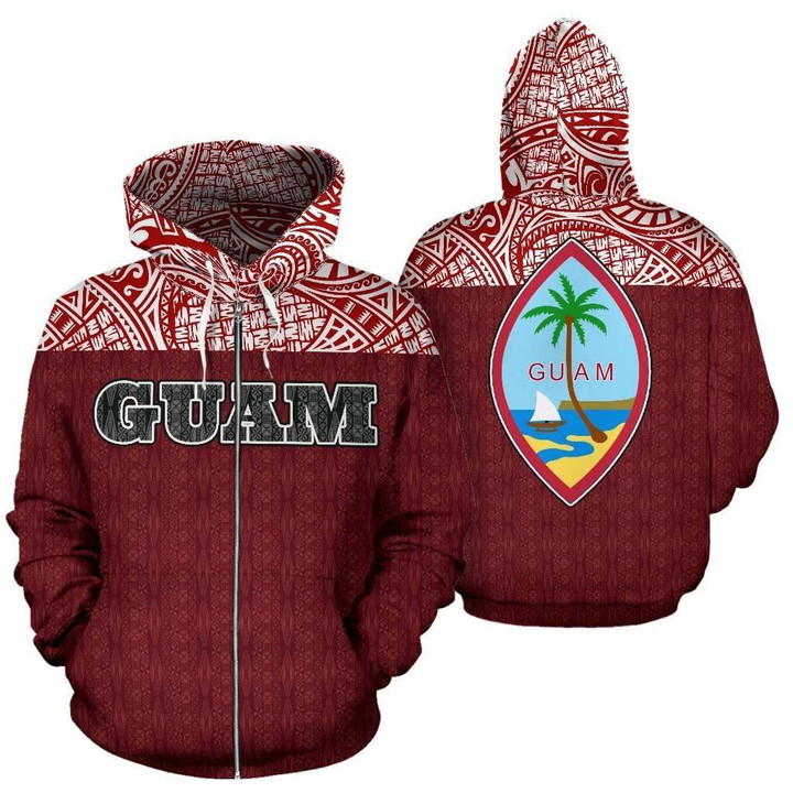 Guam All Over Zip-Up Hoodie - Polynesian Red Version - BN09