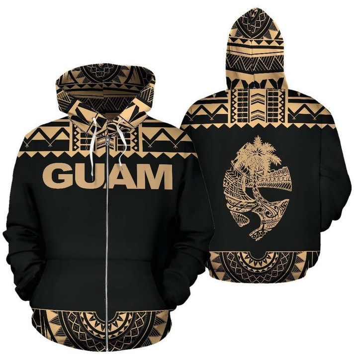 Guam All Over Zip-Up Hoodie - Polynesian Gold Version - BN04
