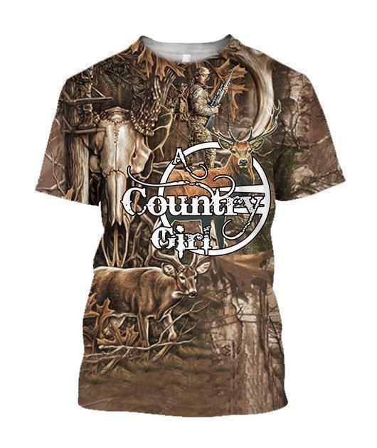 3D All Over Printed Country Girl Bowhunting Deer Art Shirts and Shorts