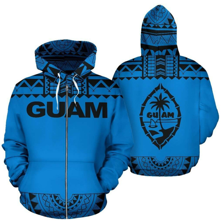 Guam All Over Zip-Up Hoodie - Polynesian Blue And Black - BN09