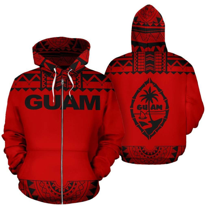 Guam All Over Zip-Up Hoodie - Polynesian Red And Black - BN09