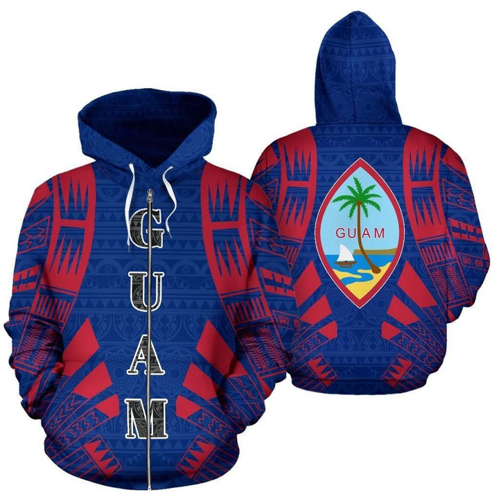 Guam All Over Zip-Up Hoodie - Polynesian Tattoo Style - BN01