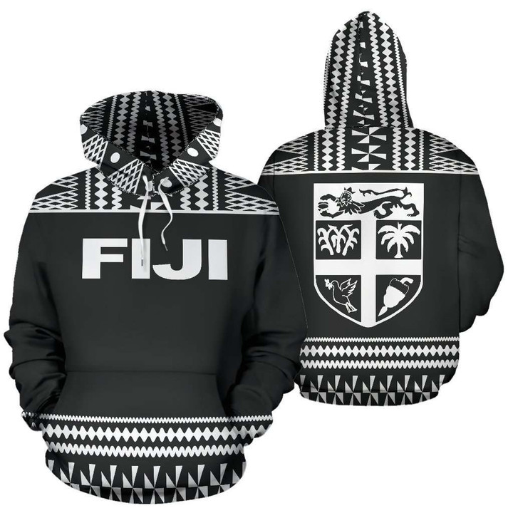 Fiji Tapa All Over Zip-Up Hoodie - Grey And White Version - BN09