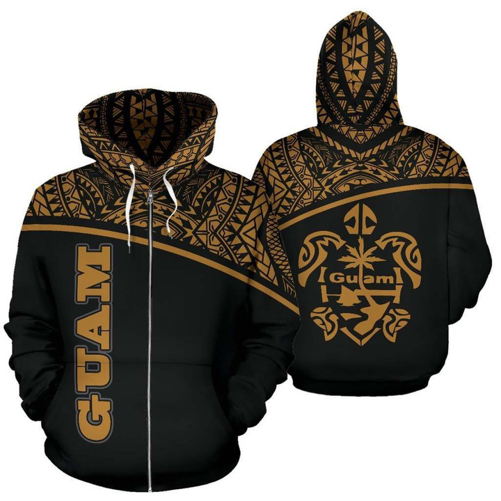 Guam All Over Zip-Up Hoodie - Micronesia Curve Gold Style - BN09